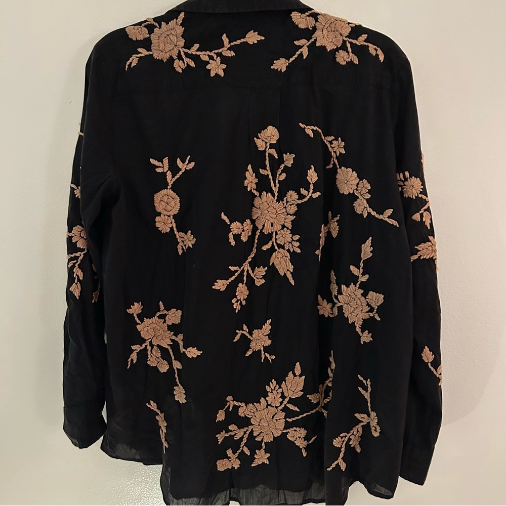 Black Embroidered Button-Up Shirt - - Picture 5 of 9